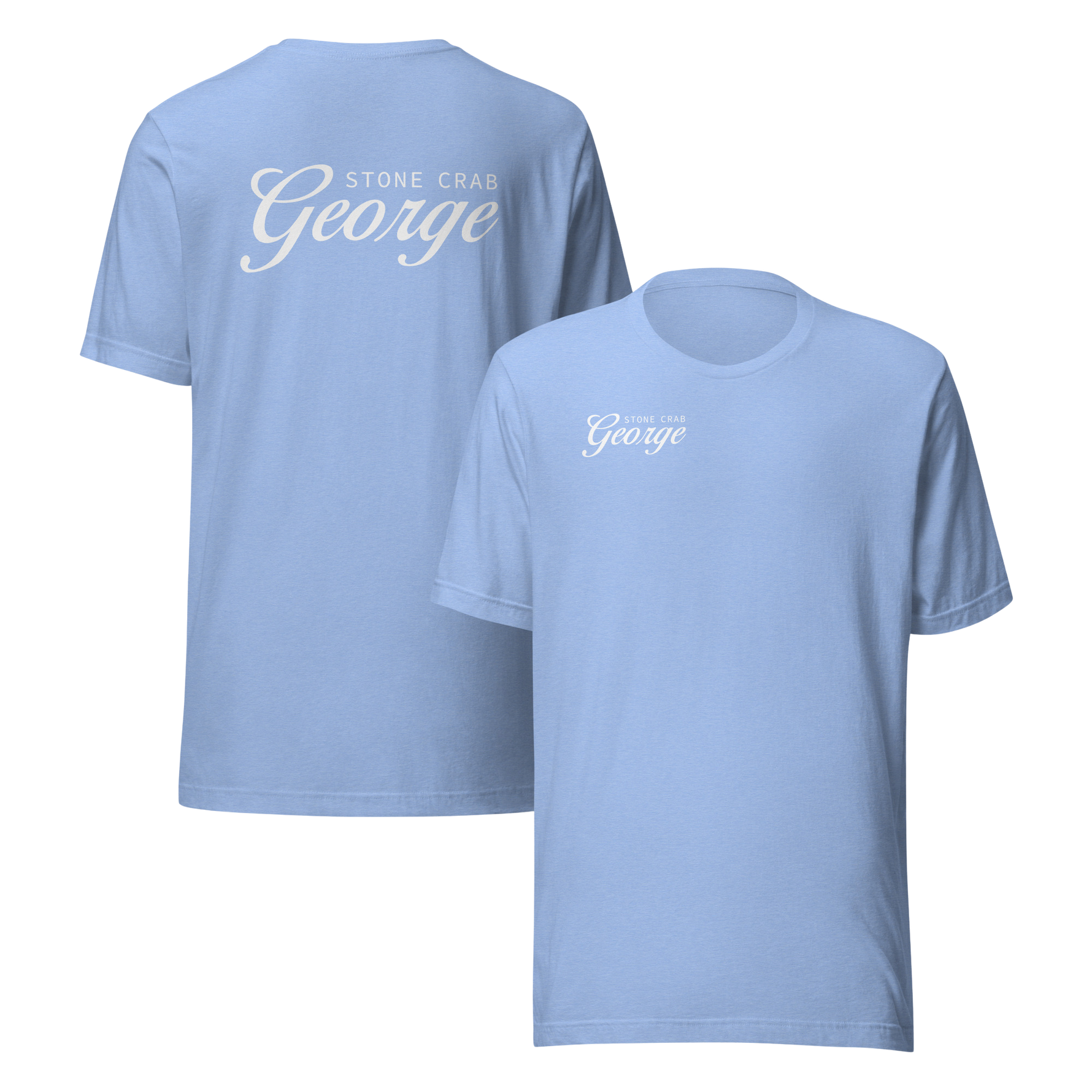Blue t-shirt with a cross and dove design on the front and 'Peace in the Storm' text on the back, displayed on a white background.