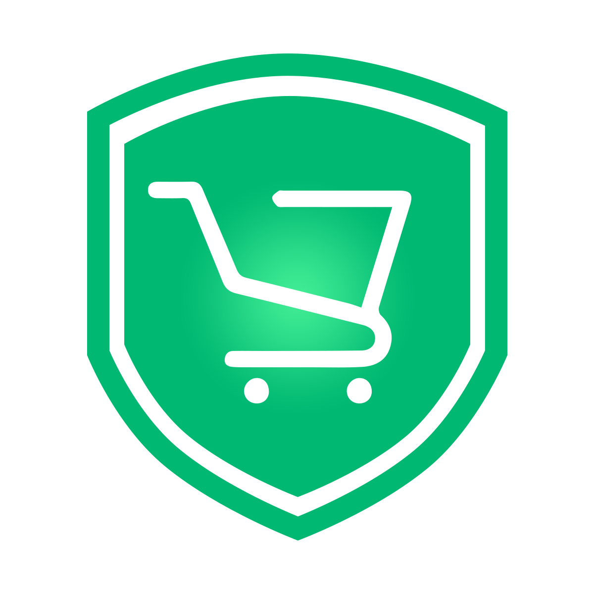 A green shield emblem with a shopping cart icon representing a package protection service.